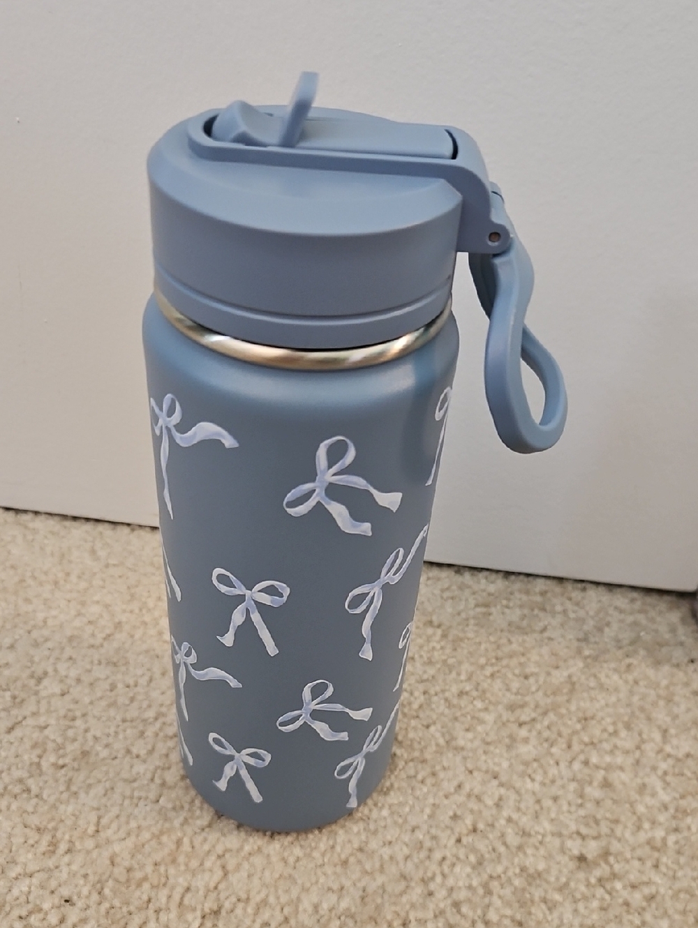 Matte Blue Bow Pattern Stainless Water Bottle
